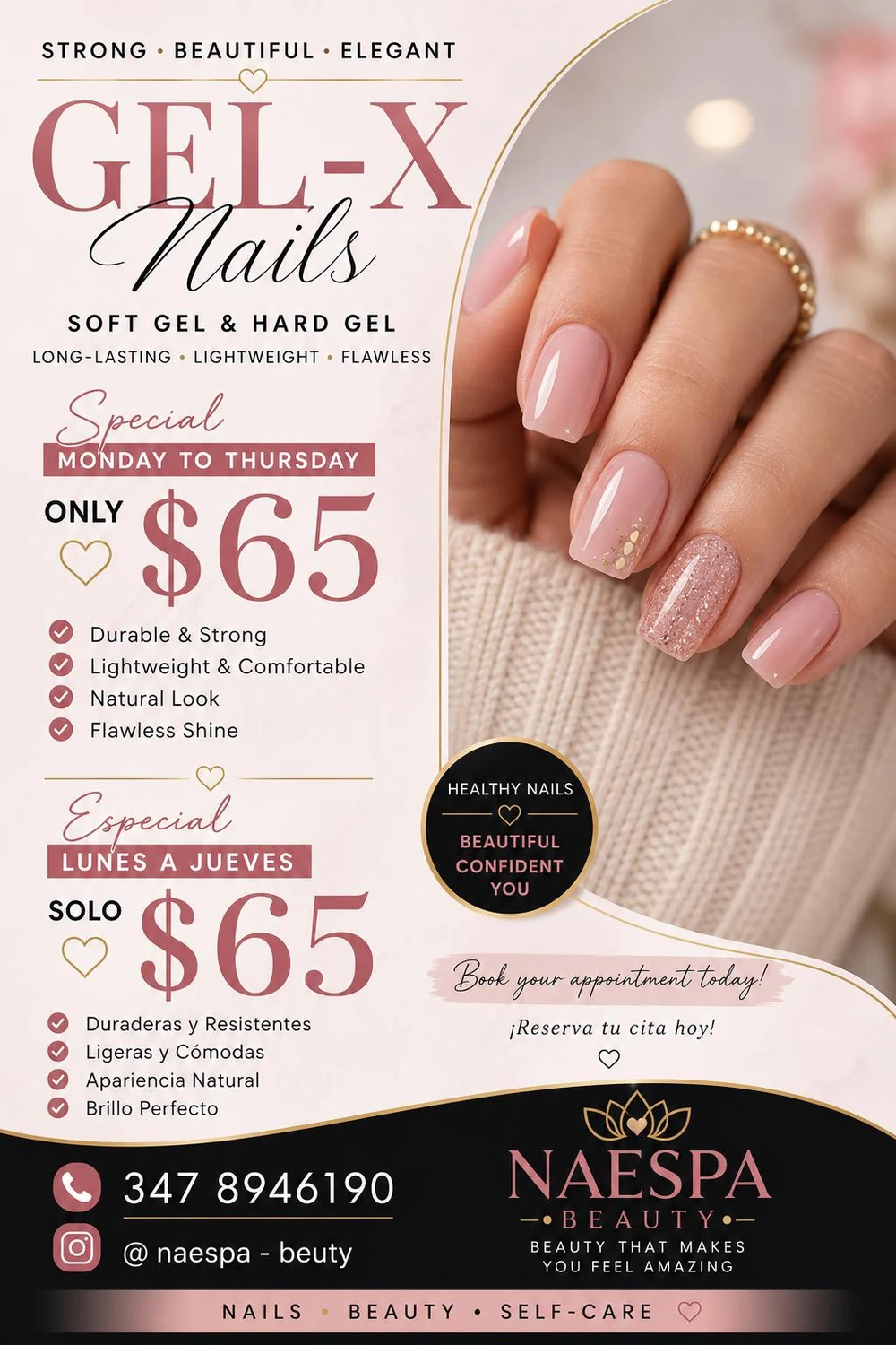 Naespa Gel-X Nails — Soft & Hard Gel $65, Monday to Thursday. Book online.